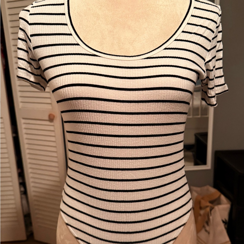 American Eagle Outfitters White Bodysuit with Black Stripes